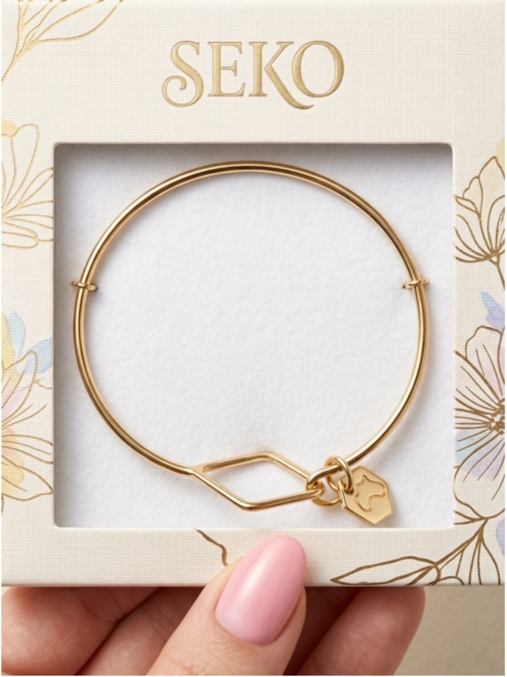 African Artisan Gold Tone Bangle Bracelet with Lock Charm Bracelet New